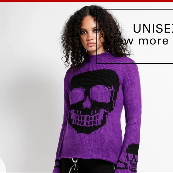 TRIPP nyc Purple Long Sleeve Black Skull Sweater Size M GOTH STEAMPUNK - Picture 9 of 10